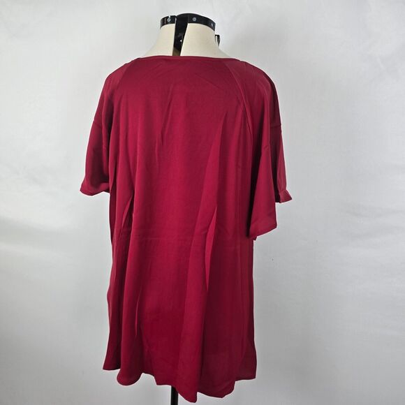 Bloomchic Blouse Women's 2X Red Keyhole Knotted Front Ruffle Short Sleeve NWT - Picture 9 of 13